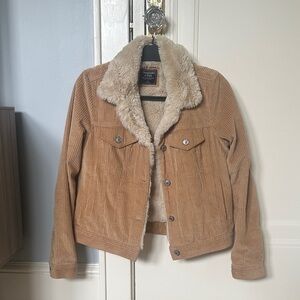 Abercrombie & Fitch Beige Faux Fur Corduroy Jacket
